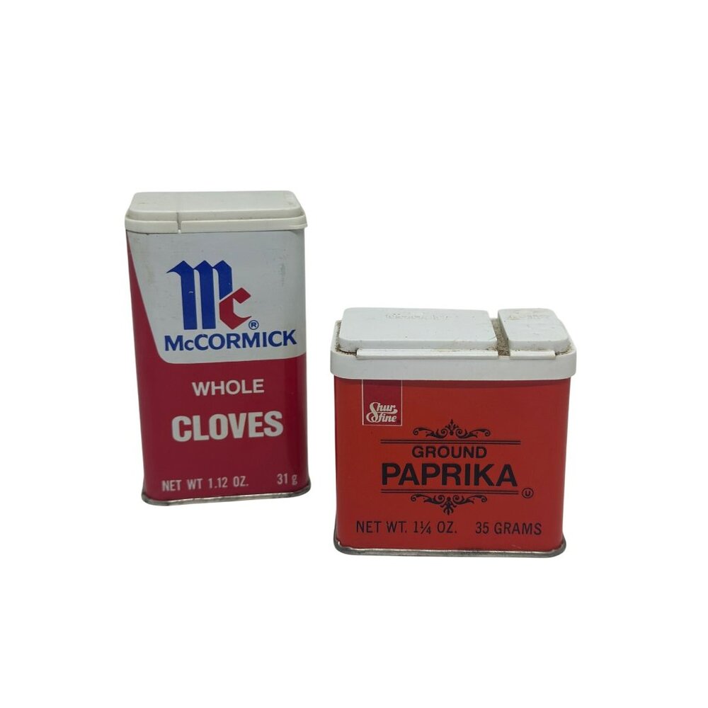 VTG McCormick Whole Cloves & Sunline Ground Paprika Metal Spice Tins PREOWNED